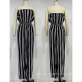 Summer Lady's Strapless Elastic Waist Striped Jumpsuit